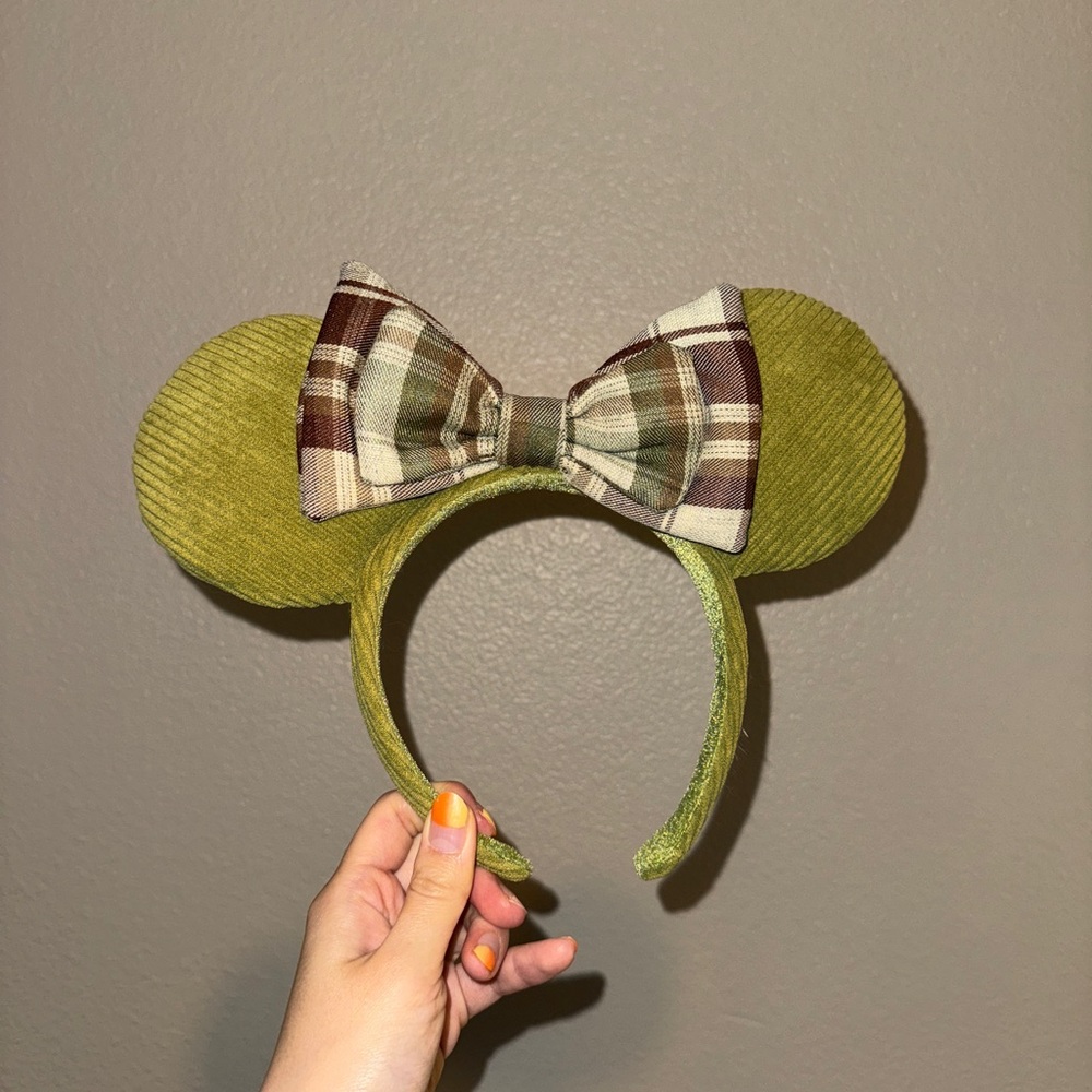 Disney Mickey Mouse Green Plaid Bow Headband
